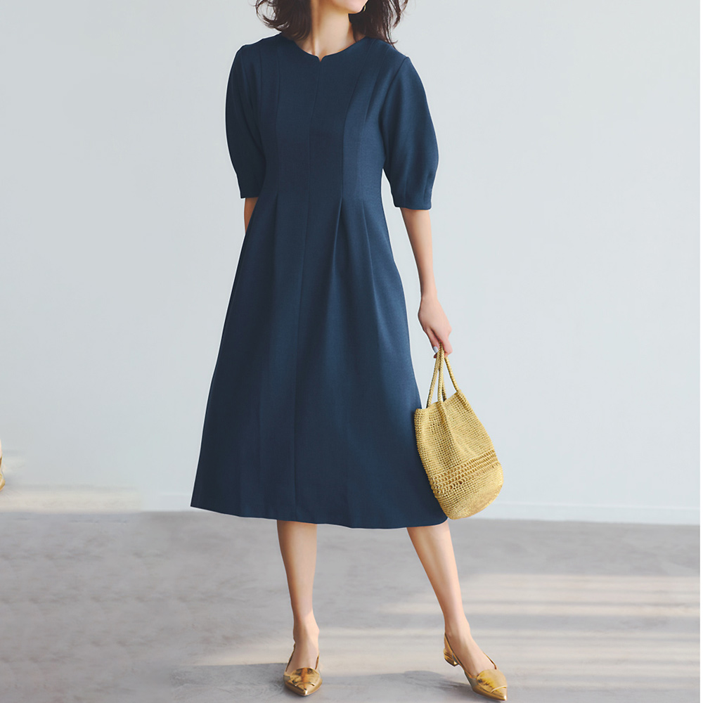 防シワ素材 ウエストタック ワンピース マキシワンピース ロングワンピース ワンピース PC7030