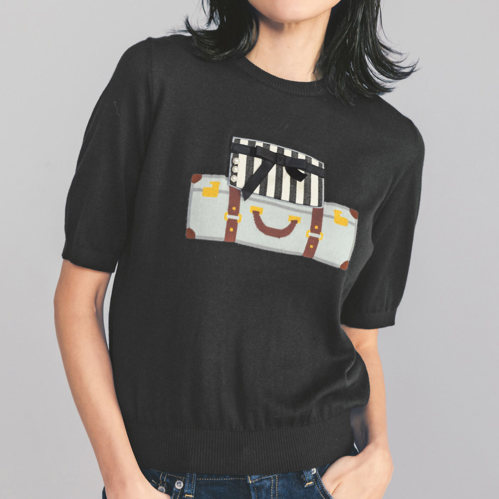 トランク柄 インターシャ×アップリケ ニットプルオーバー ニットセーター ニット セーター PC7037