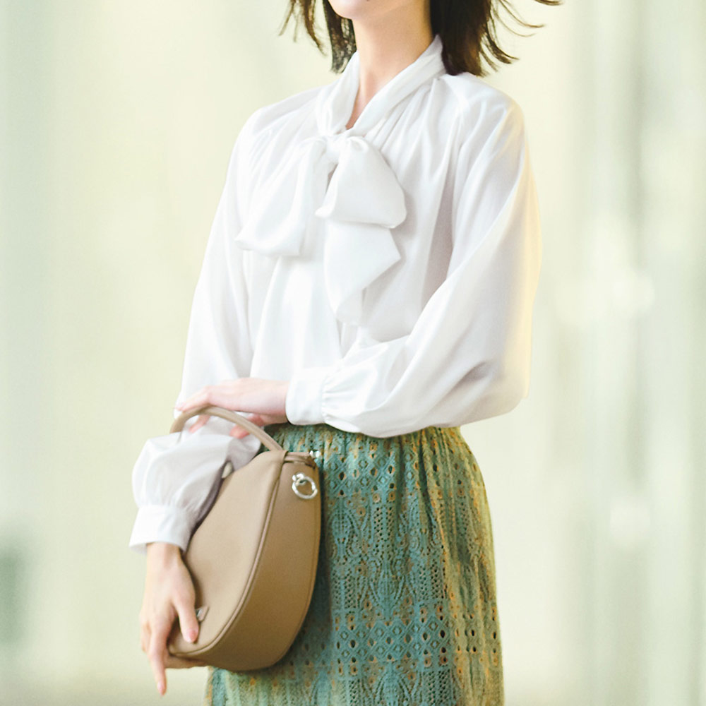 ジョーゼット素材 ボウタイ ブラウス ブラウス シャツ PC7043