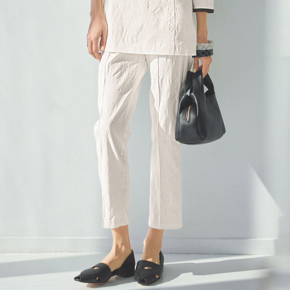 コットン混ジャカード テーパード パンツ テーパードパンツ パンツ PC7046