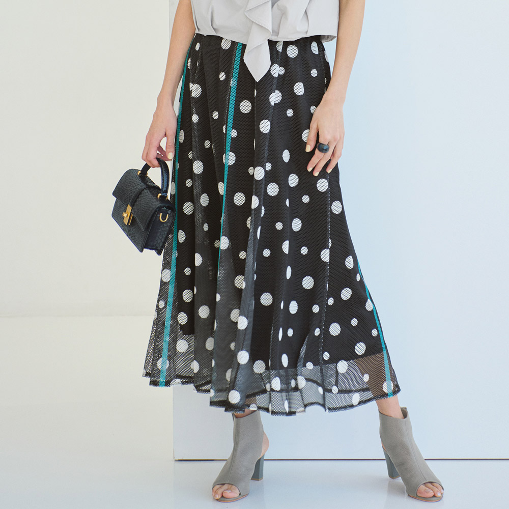 ランダムドットプリント メッシュ スカート プリント 柄スカート スカート PC7060