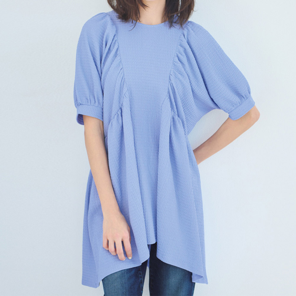 ギャザー切り替え ボリュームスリーブチュニック デザインカットソー Tシャツ カットソー PC7061