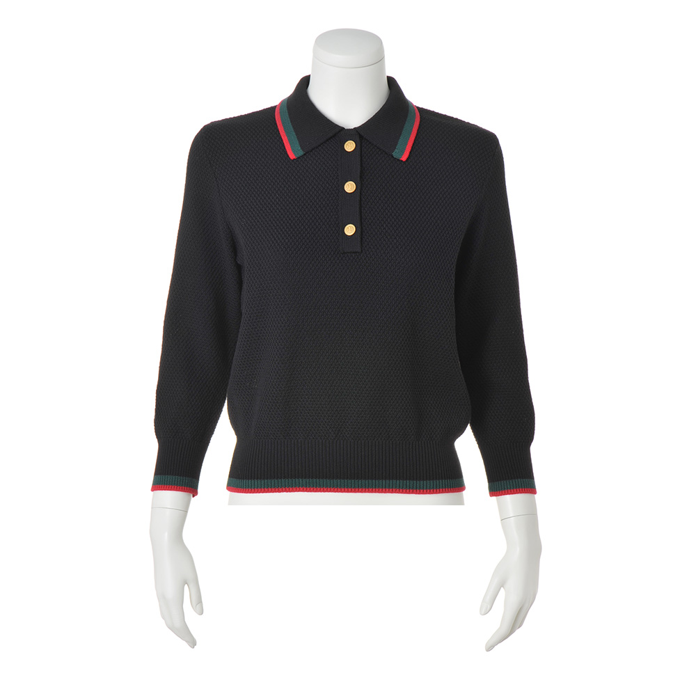 鹿の子編み ライン使い ポロニット サマーニット ニット セーター PC7102