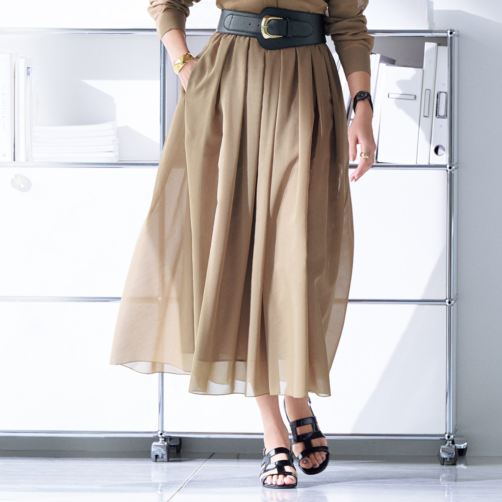 コットン混ボイル オーガンジー タックギャザー スカート フレアスカート ギャザースカート スカート PC7106