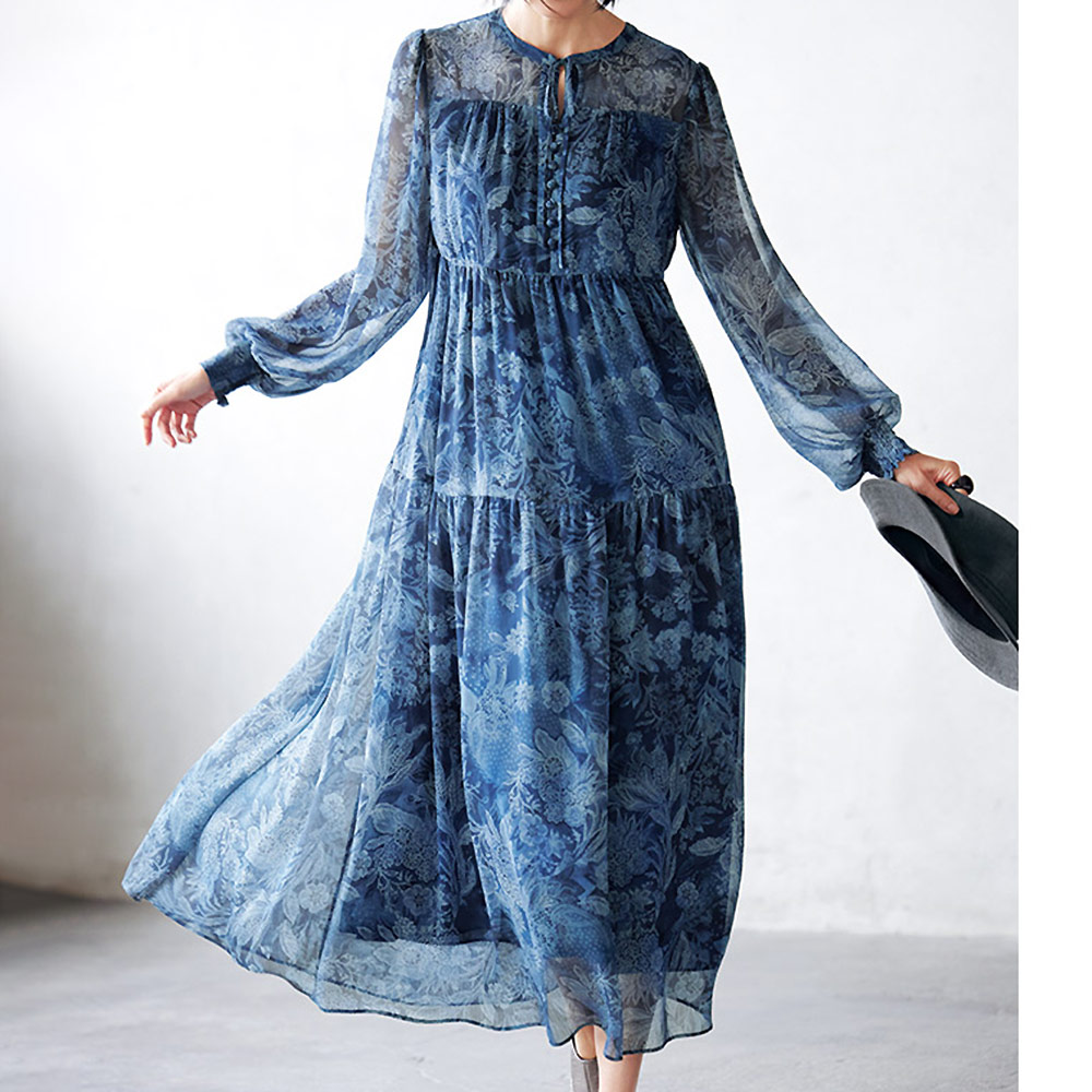 イタリア素材 バティック風プリント ワンピース マキシワンピース ロングワンピース ワンピース PC7109