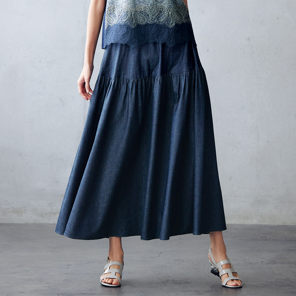 ライトデニム ティアード スカート デニムスカート スカート PC7110