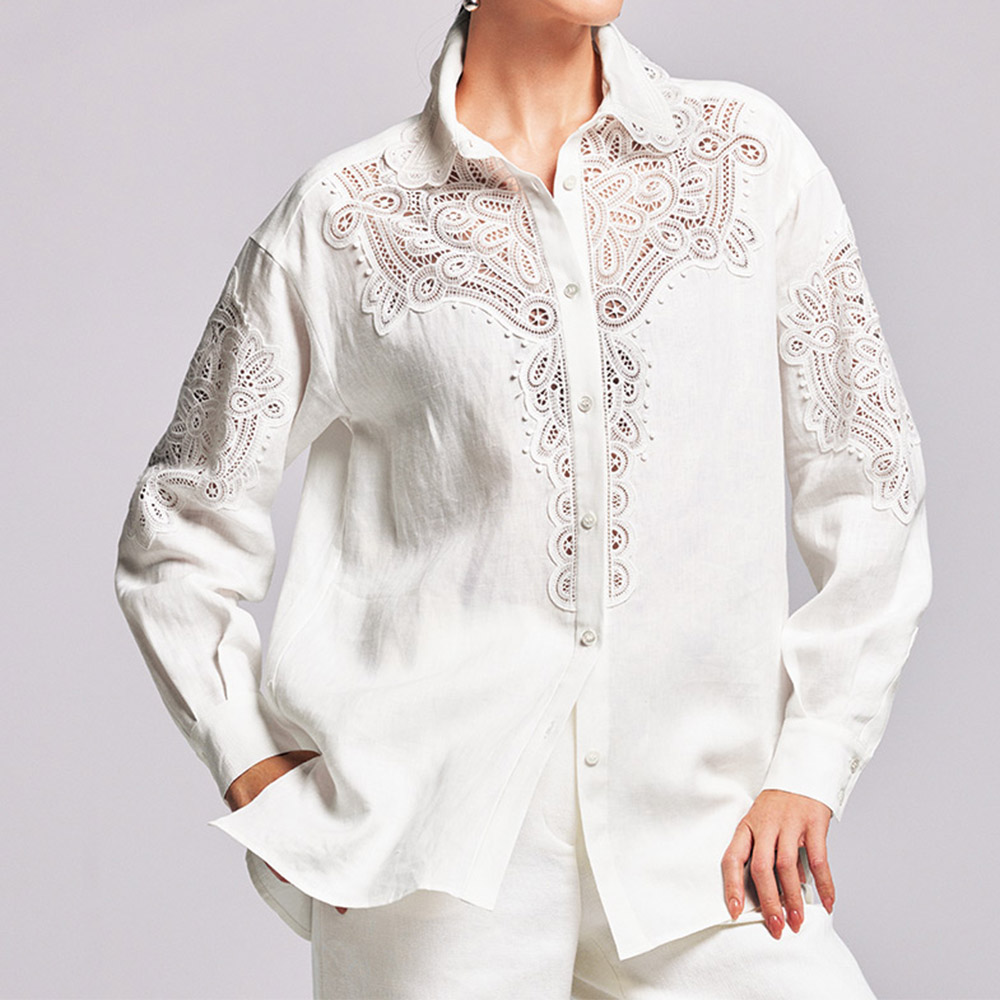 フレンチリネン バテンレース風刺しゅう ブラウス ブラウス シャツ PC7118