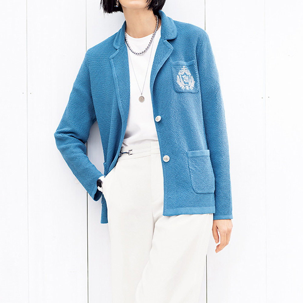 イタリア糸 鹿の子編み エンブレム刺しゅう ジャケット ニットジャケット ジャケット PC7123