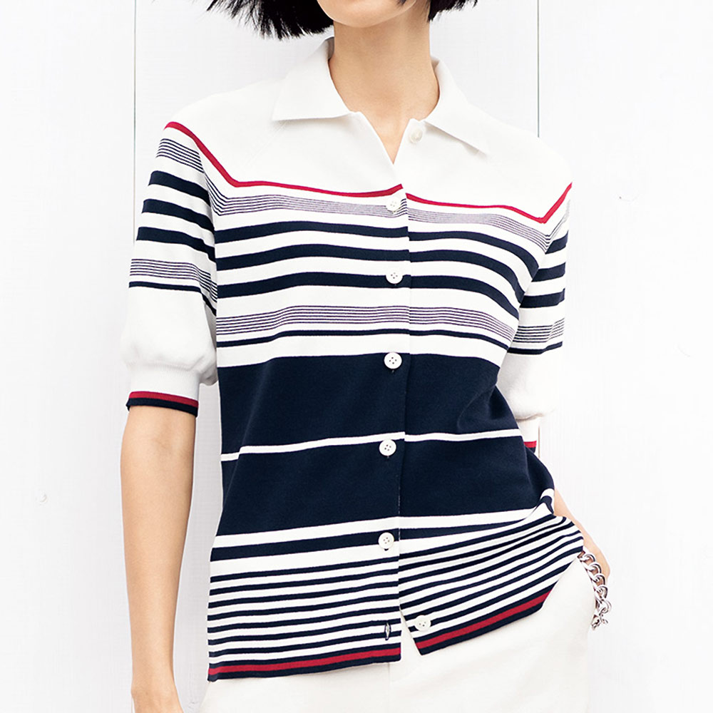 マルチボーダー パフスリーブ カーディガン サマーニット ニット セーター PC7127