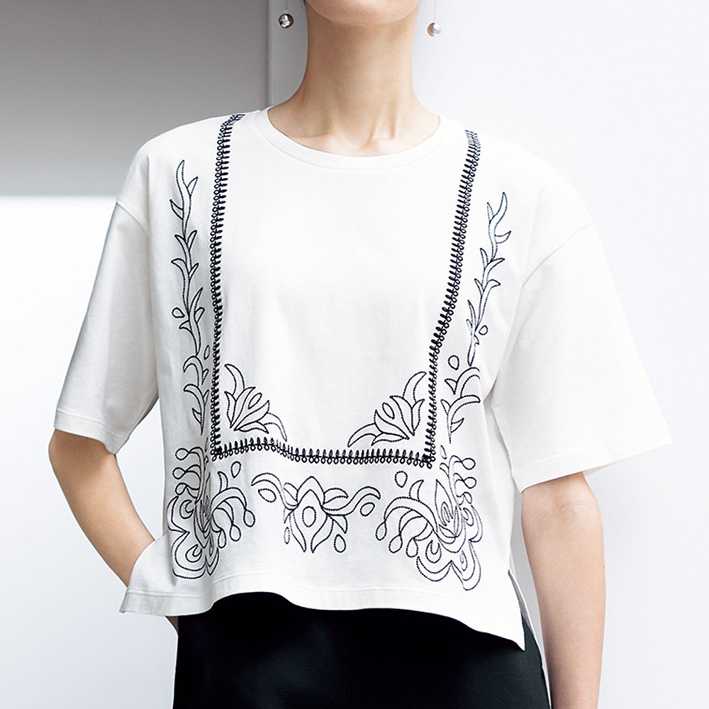 パネル刺しゅう入り Tシャツ プルオーバー シャツ ブラウス PC7134