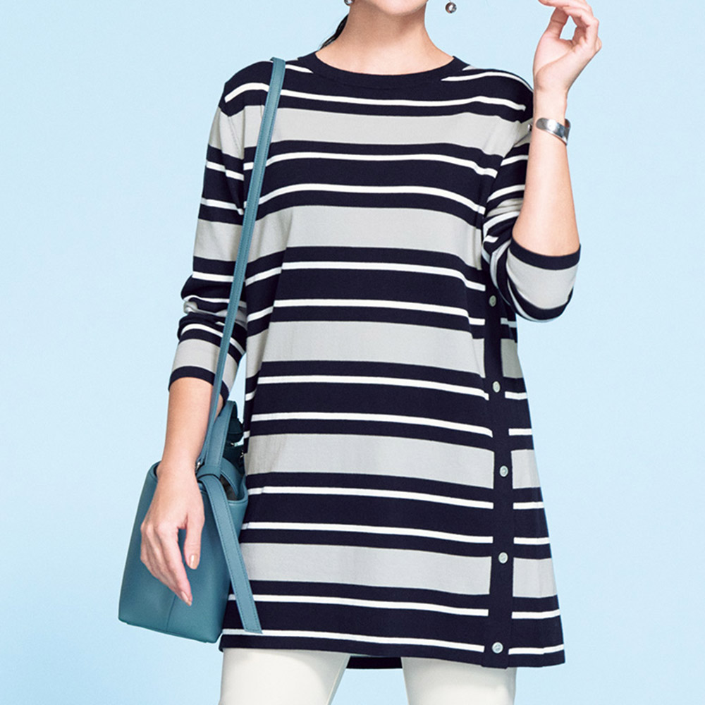 ハイツイストコットン ボーダー チュニック サマーニット ニット セーター PC7135