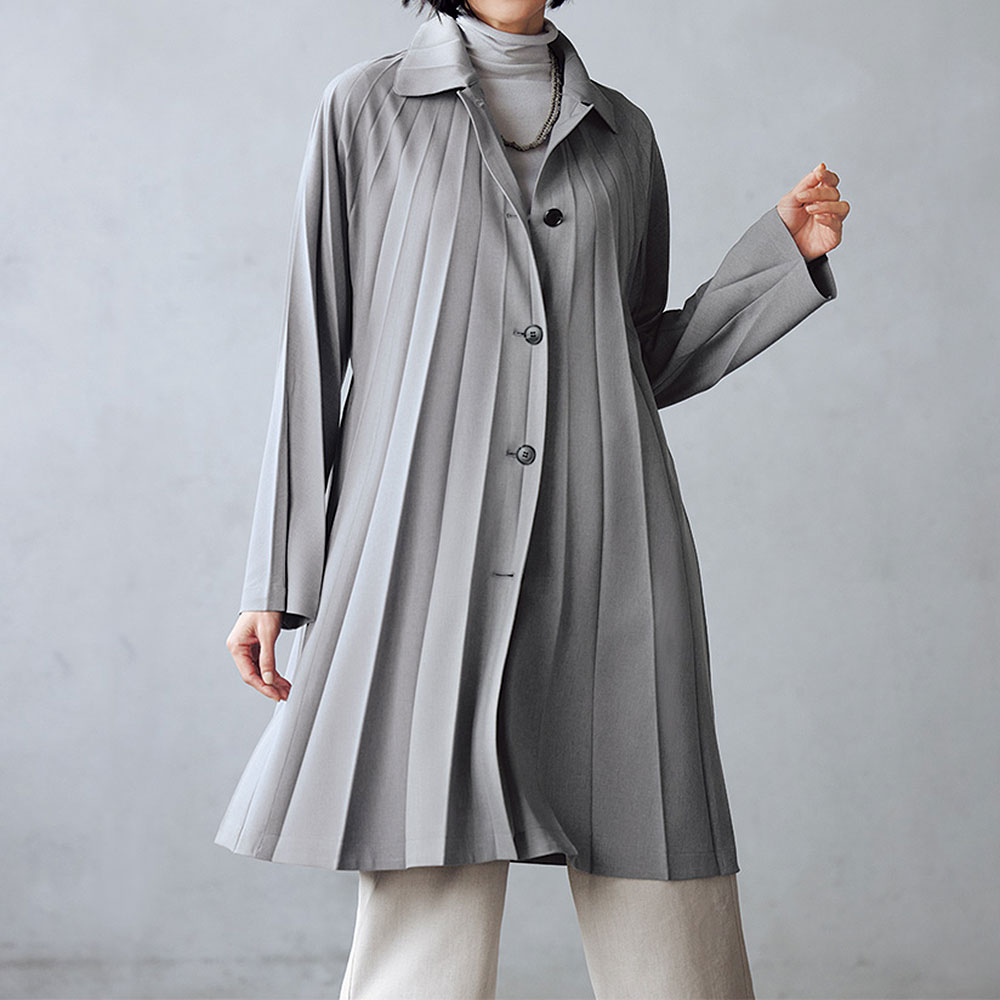 プリーツ加工 ステンカラーコート スプリングコート 春コート コート PC7156