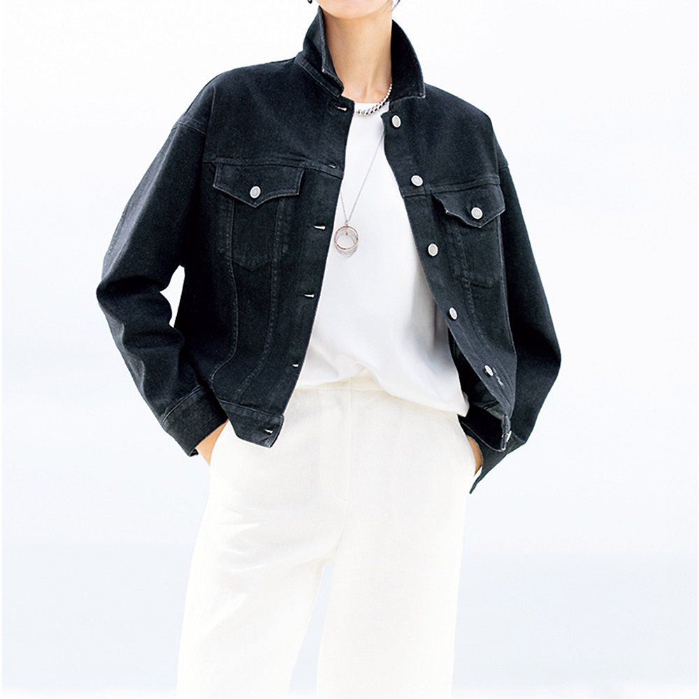 ブラックデニム クロップド Gジャン デニムジャケット ジージャン ジャケット PC7157