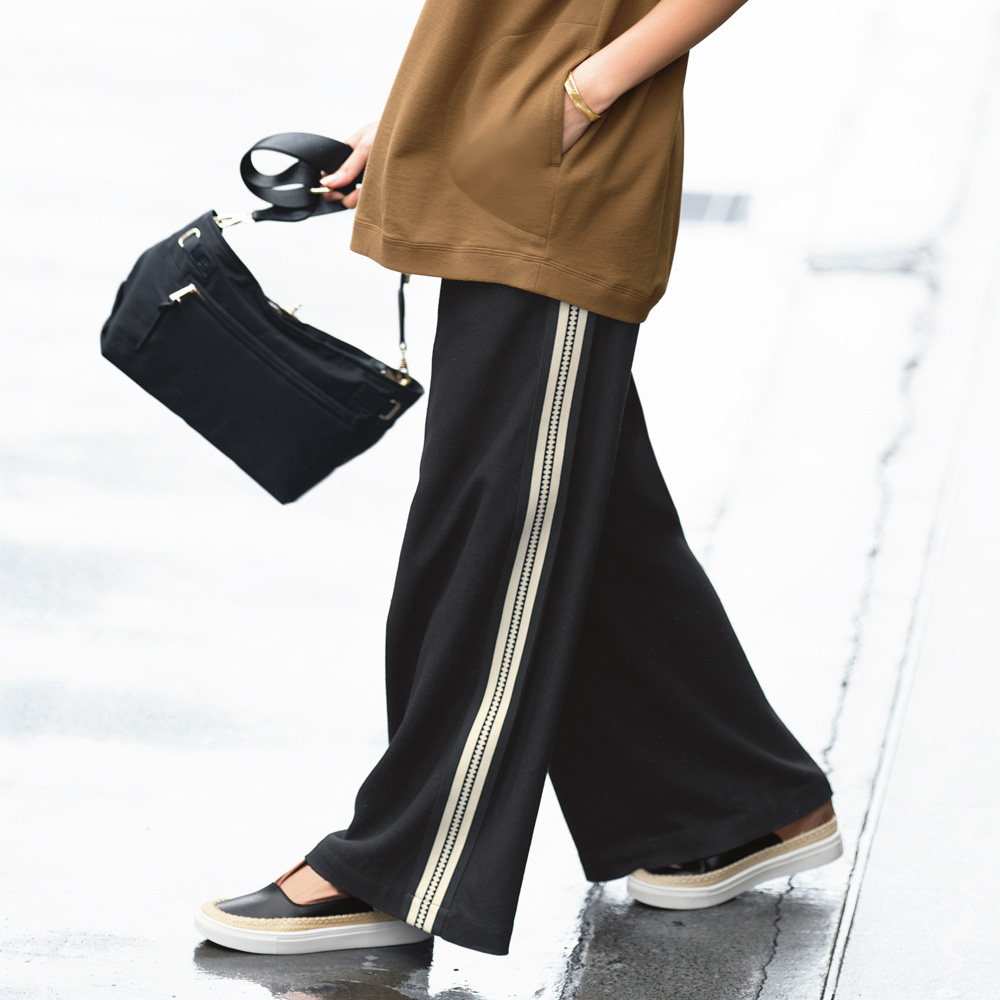 ジャカードライン入り リネン混 パンツ イージーパンツ パンツ PC7159