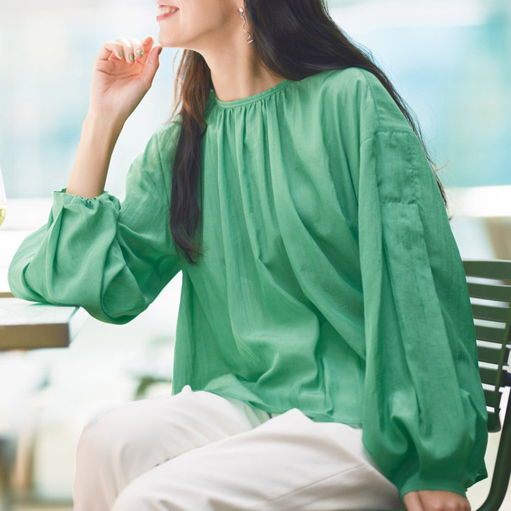 トリアセテートコットン ギャザー ブラウス ブラウス シャツ PC7177