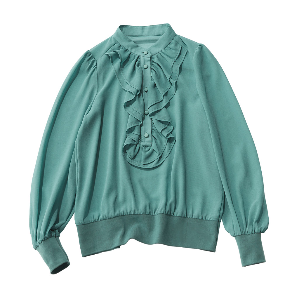 リブ使い シフォンジョーゼット フリル ブラウス ブラウス シャツ PC7188