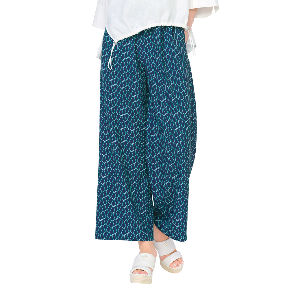 洗える 速乾 接触冷感 UVカット 幾何学柄 とろみ ワイドパンツ 機能性ウェア インナー 雑貨 PC7229