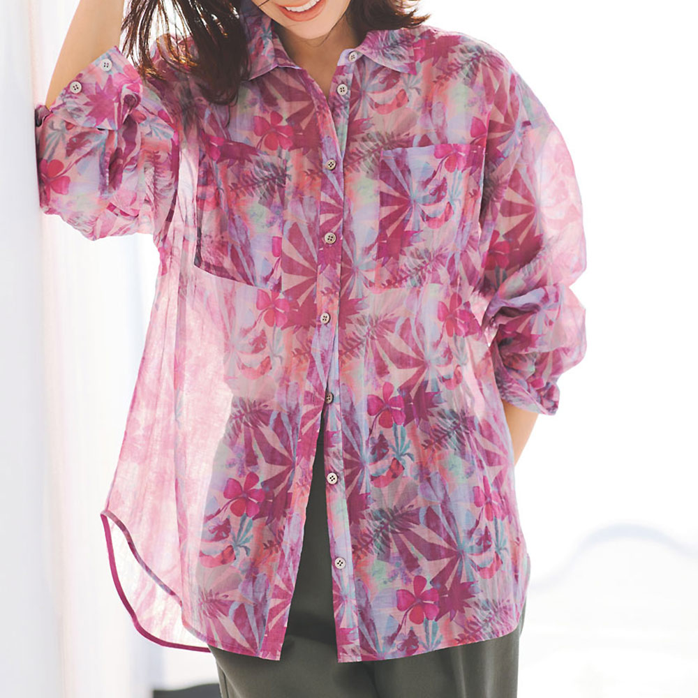 「イペカ」社 フラワープリント シアーシャツ シャツ ブラウス PC7231