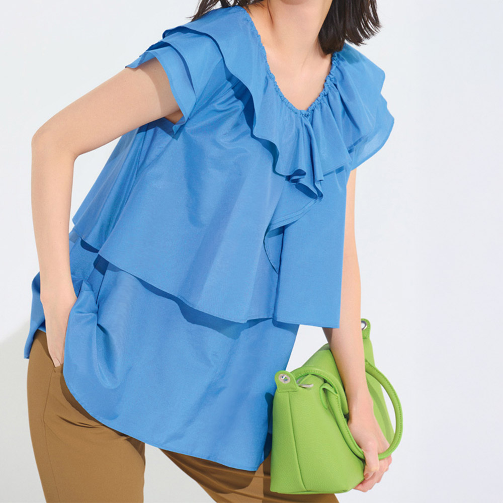 洗える 速乾 接触冷感 コットンシルク フリルデザイン ブラウス ブラウス シャツ PC7234