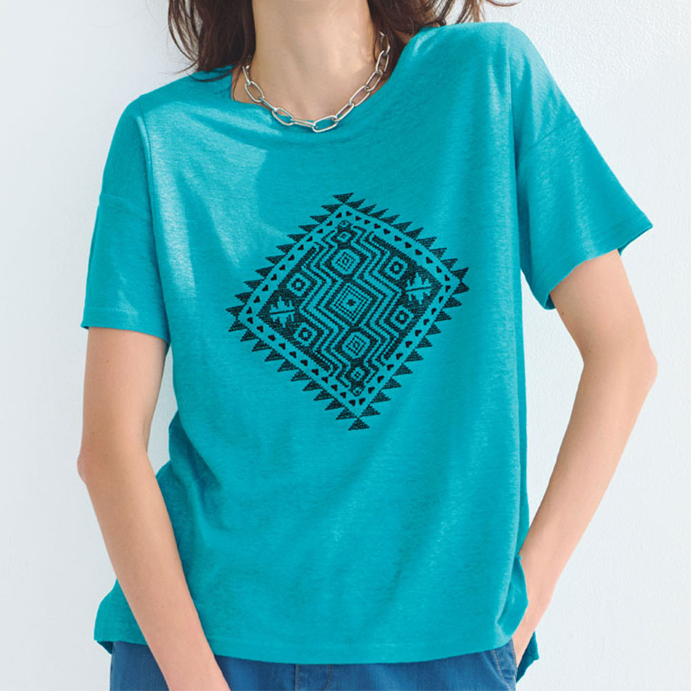 速乾 接触冷感 リネン100% 刺しゅう ジャージー プルオーバー プルオーバー シャツ ブラウス PC7235