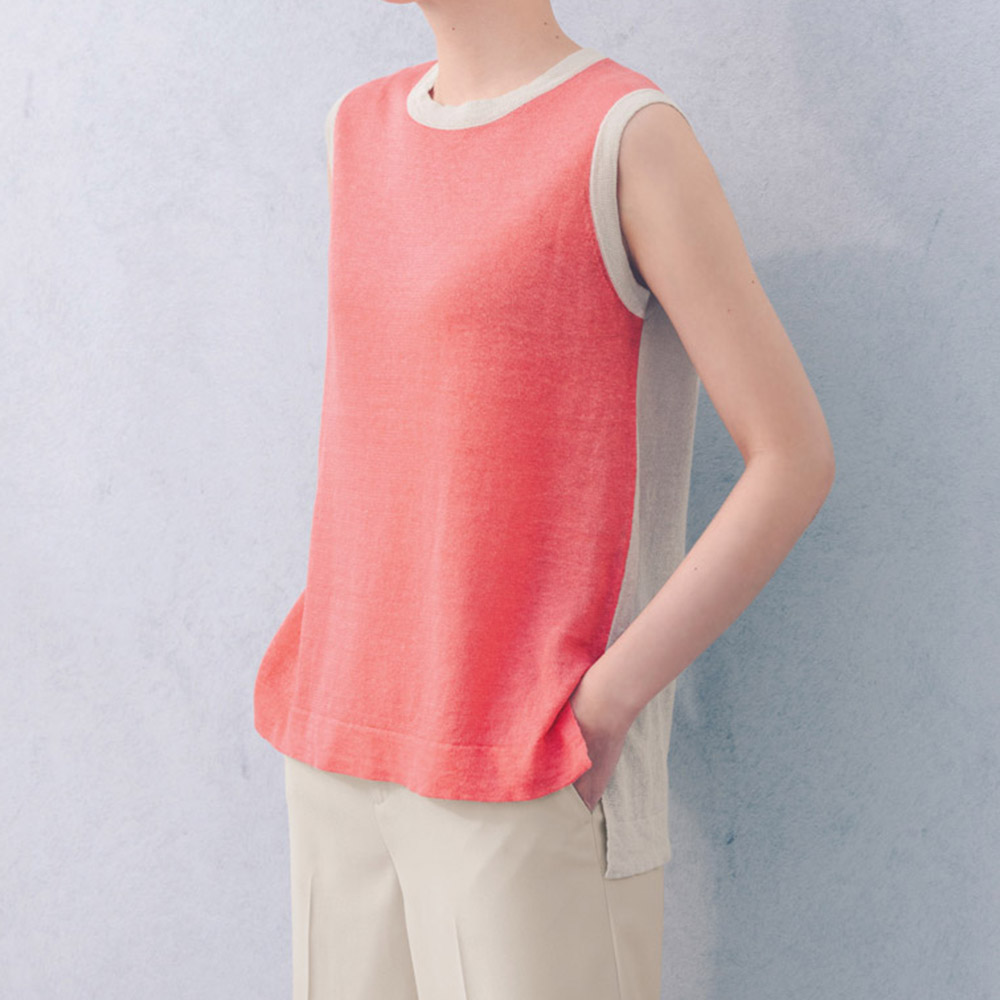 接触冷感リネン バイカラー ニットプルオーバー サマーニット ニット セーター PC7237