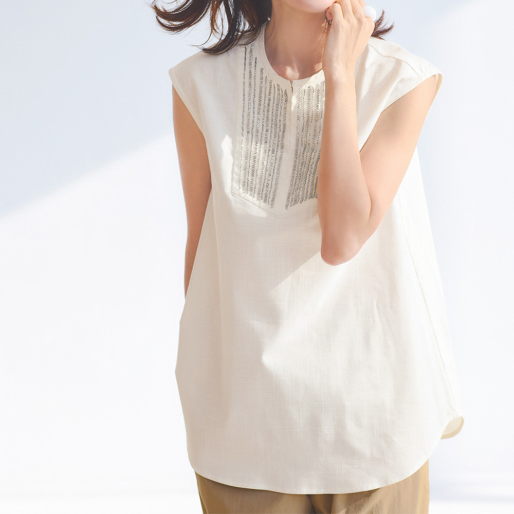 ビーズ刺しゅう コットン ブラウス ブラウス シャツ PC7239