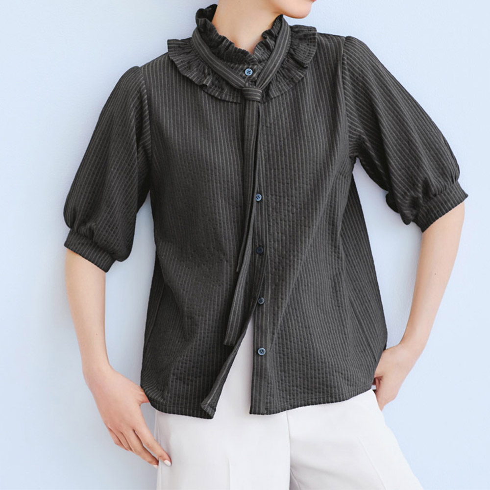 サッカージャージー ボウタイ付き ブラウス ブラウス シャツ PC7253