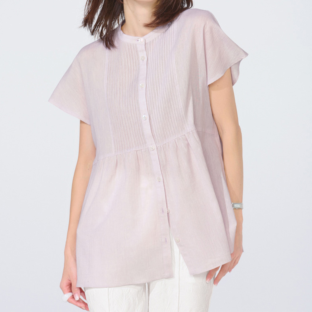 高島縮 コットンリネン ピンタック ブラウス（日本製） ブラウス シャツ PC7257