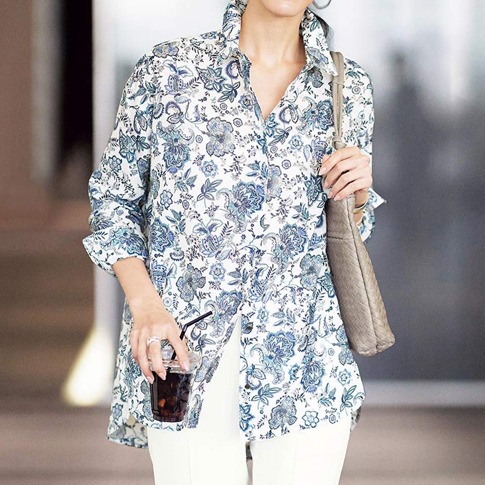 エリカ社 コットンローン 更紗柄プリント シャツ シャツ ブラウス PC7277