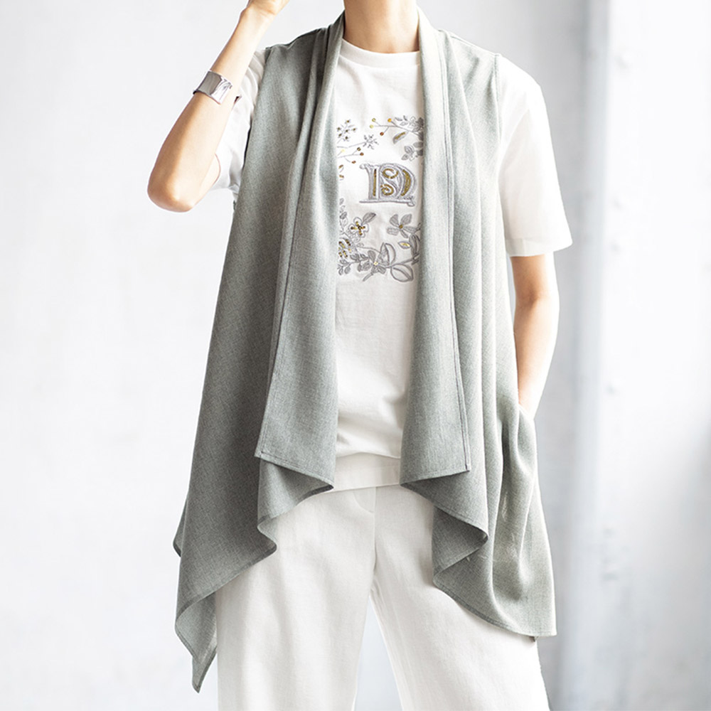 リネン調 メランジ素材 ドレープジレ ベスト ジレ ジャケット PC7280