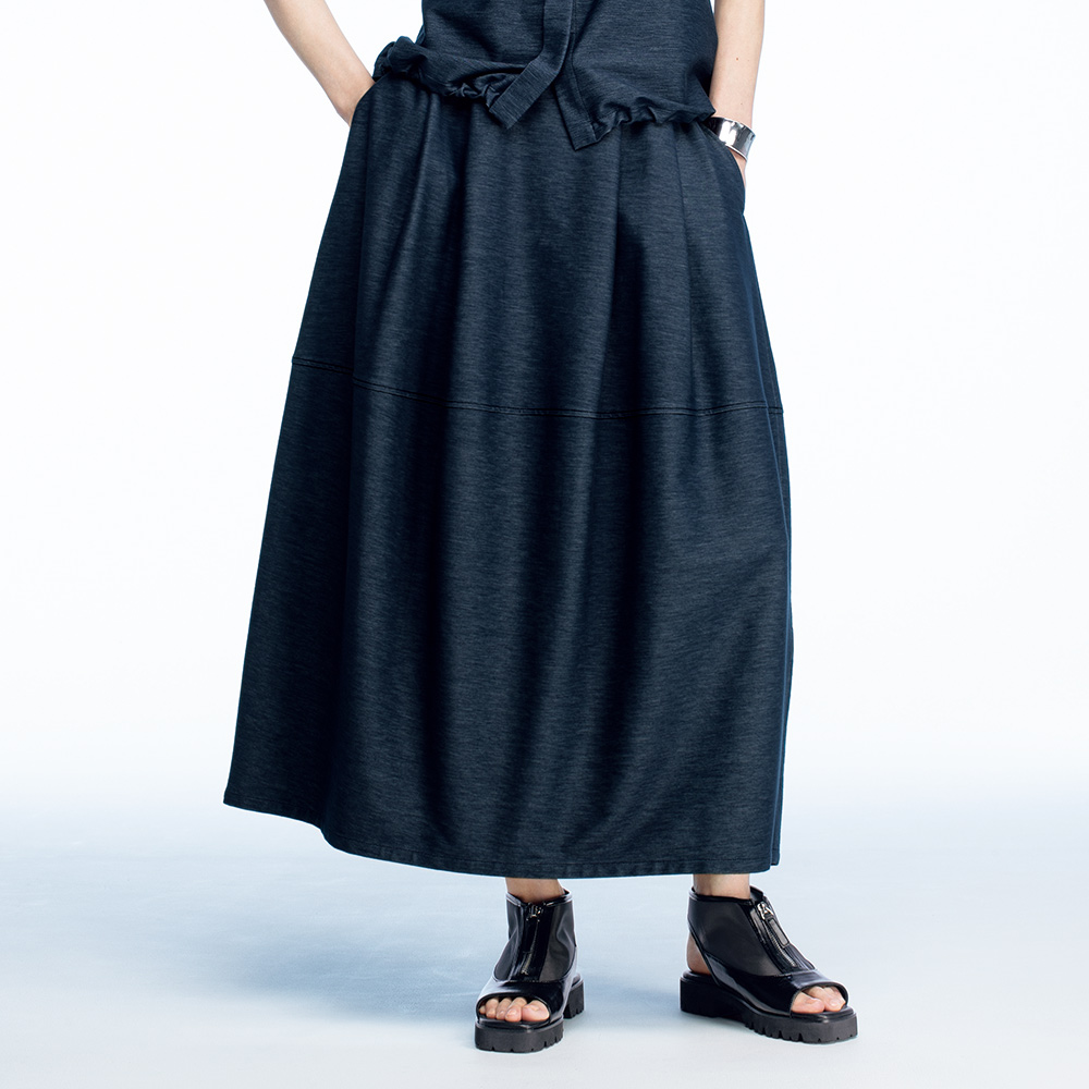 デニムジャージー コクーンスカート フレアスカート ギャザースカート スカート PC7287