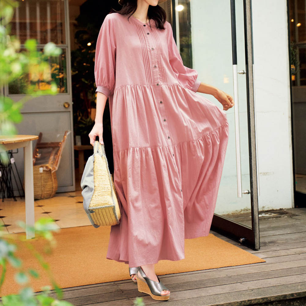 コットンボイル ティアードシャツワンピース 通販 - ディノス