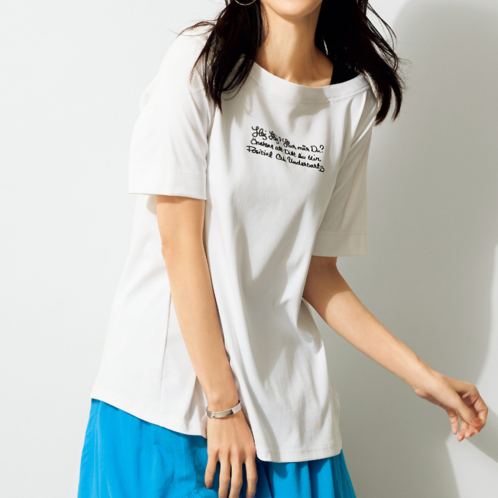 Queen Li/クイーンリー メッセージプリント 配色Aライン Tシャツ シャツ ブラウス ファッション PC7386