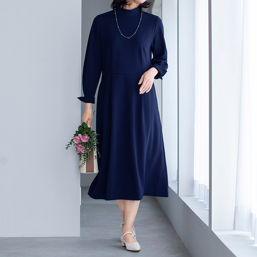 ジョーゼットポンチ スタンドカラー ワンピース 通販 - ディノス