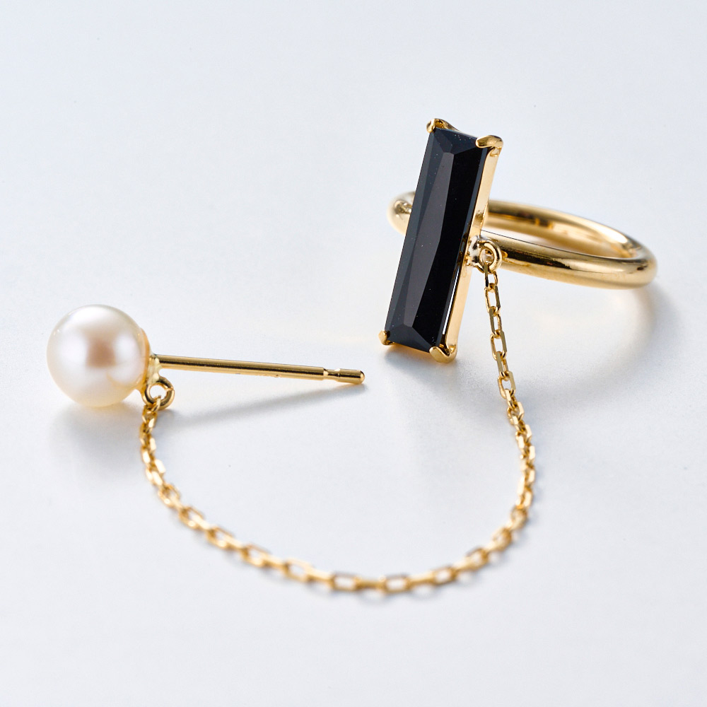 K18 アコヤベビーパール・オニキス イヤーカフピアス 通販 - ディノス