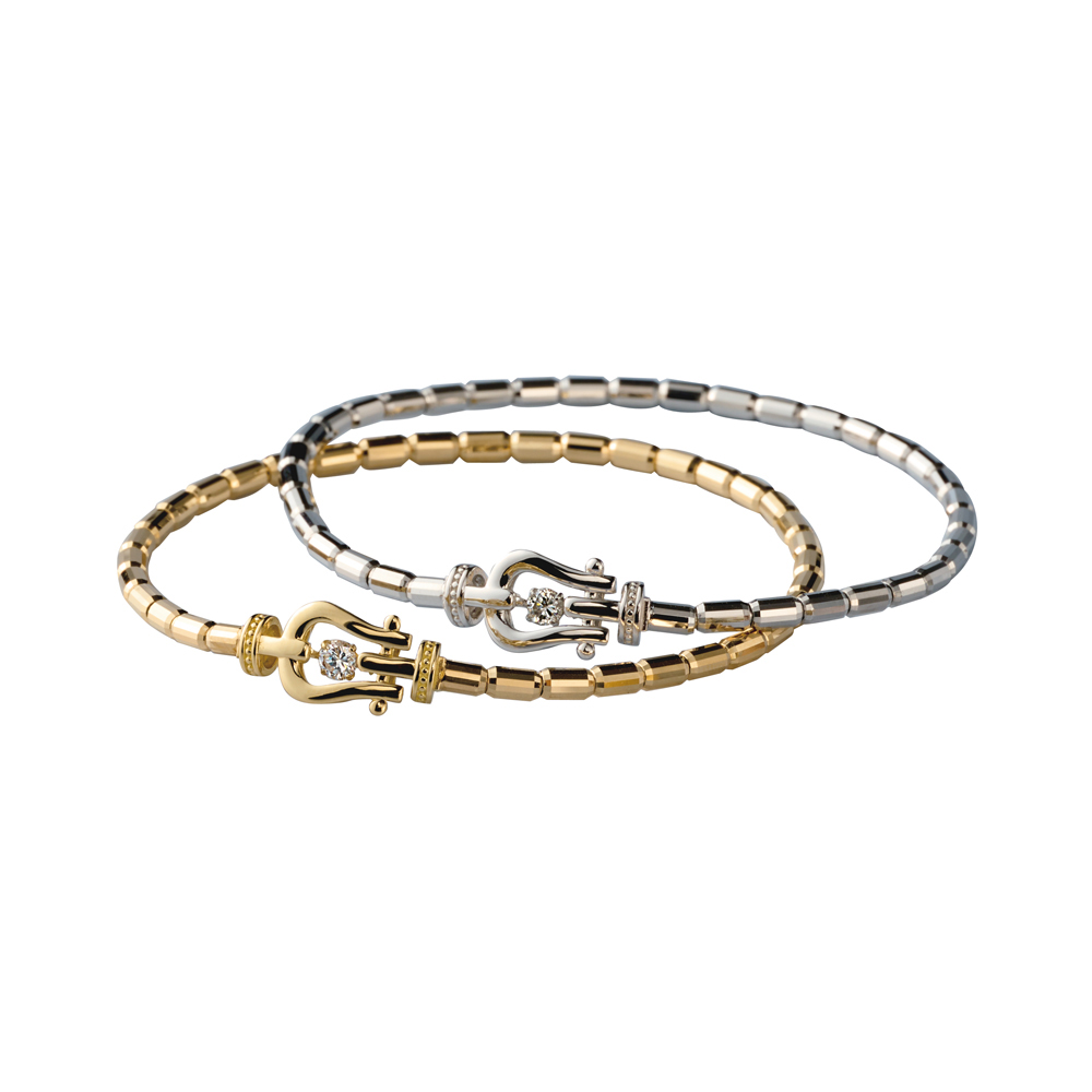 Pt/K18 0.1ct ダイヤ 馬蹄 ストレッチ バングル 通販 - ディノス