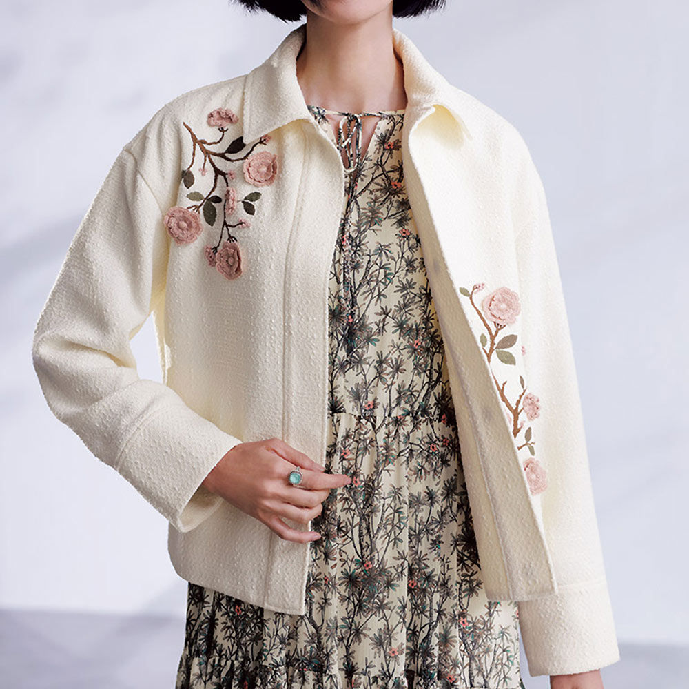 モチーフ刺しゅう ステンカラー ジャケット 通販 - ディノス