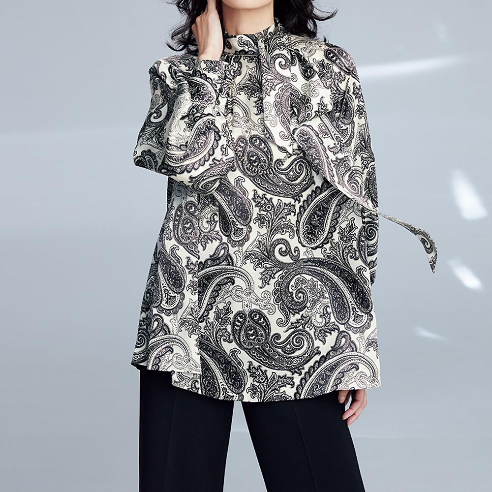 イタリア素材 ペイズリー柄 シルク ボウタイブラウス 通販 - ディノス