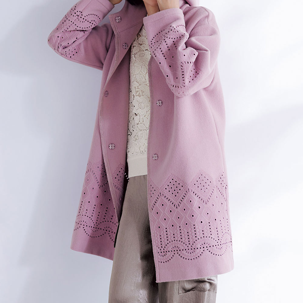 未使用✨近年TOCCA CIERO フーデッドコート 刺繍　レース　ピンク レース刺しゅう フーデッド コート 通販 - ディノス