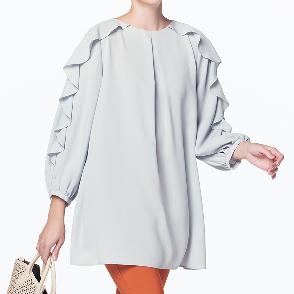 トリアセテート混 袖フリルチュニック Tシャツ カットソー ファッション PC5016