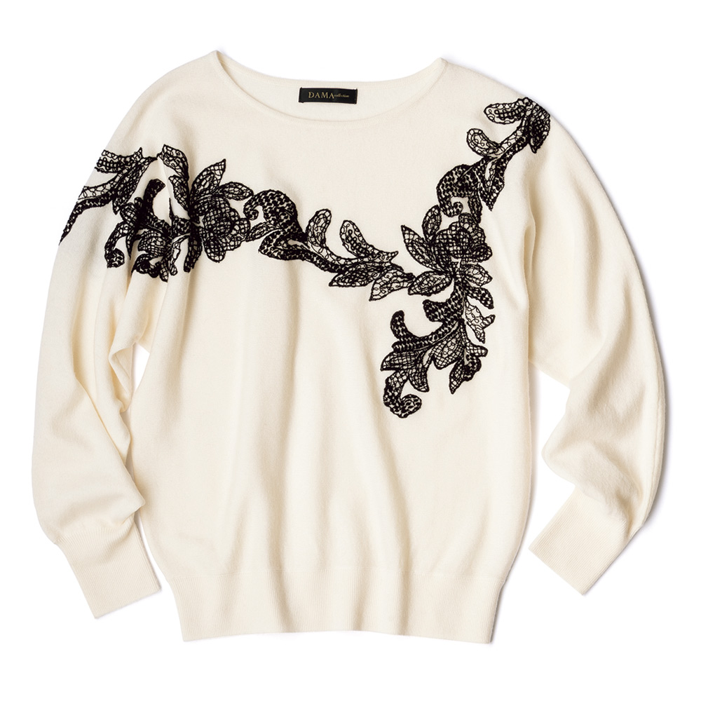 レース使い ドルマンスリーブ プルオーバー ニット セーター ファッション PC5563