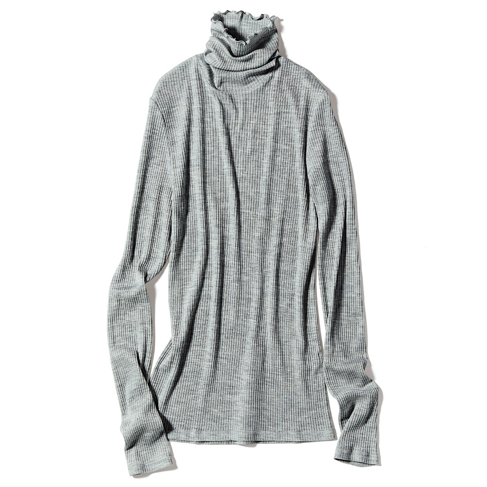 「森下メリヤス」 シルクリブ丸胴 タートルネック プルオーバー シャツ ブラウス ファッション PC5642