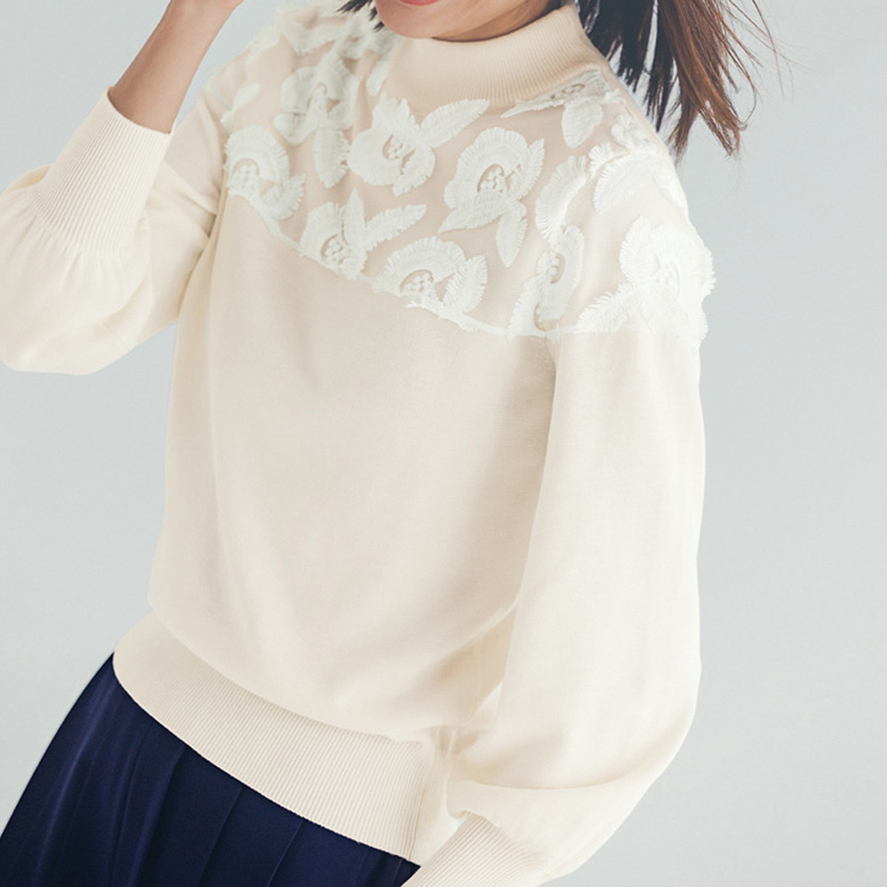 ヨークフラワーレース使い ニットプルオーバー ニット セーター ファッション PC6550