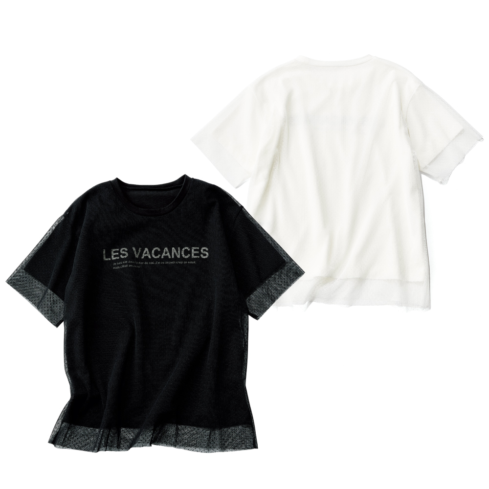 チュール重ね ロゴプリントTシャツ シャツ ブラウス ファッション PC7538