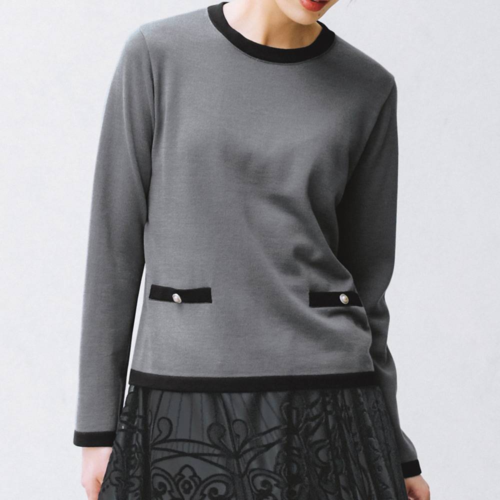 ウール混バイカラー ニットプルオーバー ニット セーター ファッション PC5483