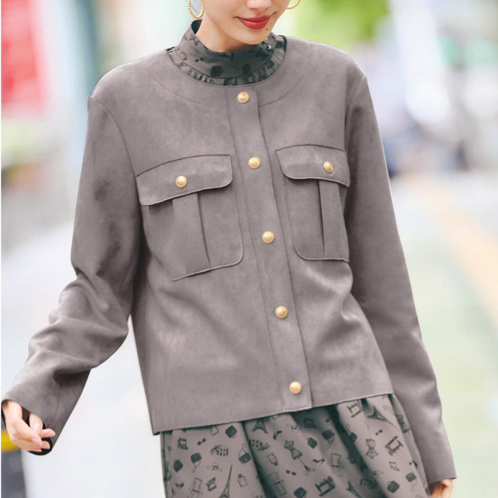 スエード調 ノーカラー ジャケット ジャケット ファッション PC5943