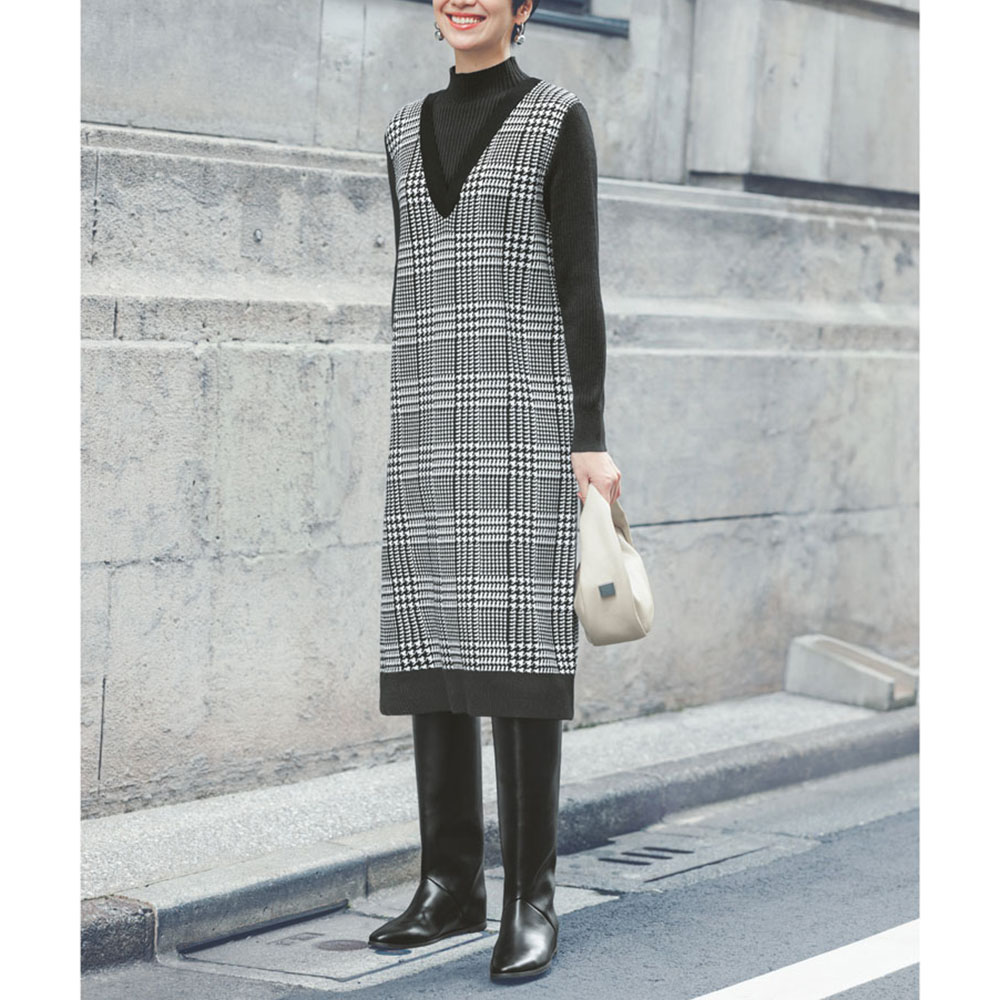 レイヤード風 ジャカードニットワンピース ワンピース ファッション PC5950