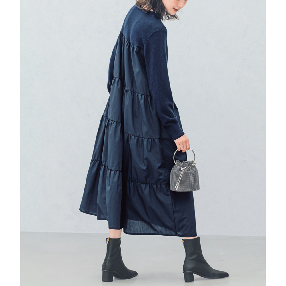 異素材ドッキングワンピース ワンピース ファッション PC5953