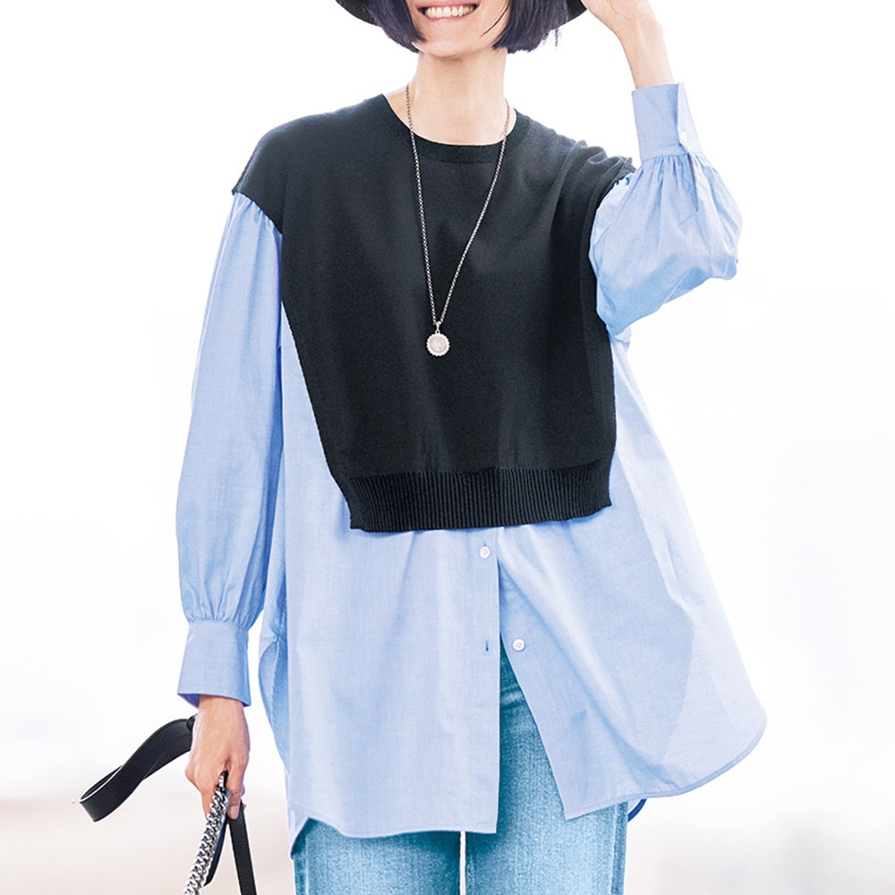 ニットドッキング シャツチュニック シャツ ブラウス ファッション PC6044