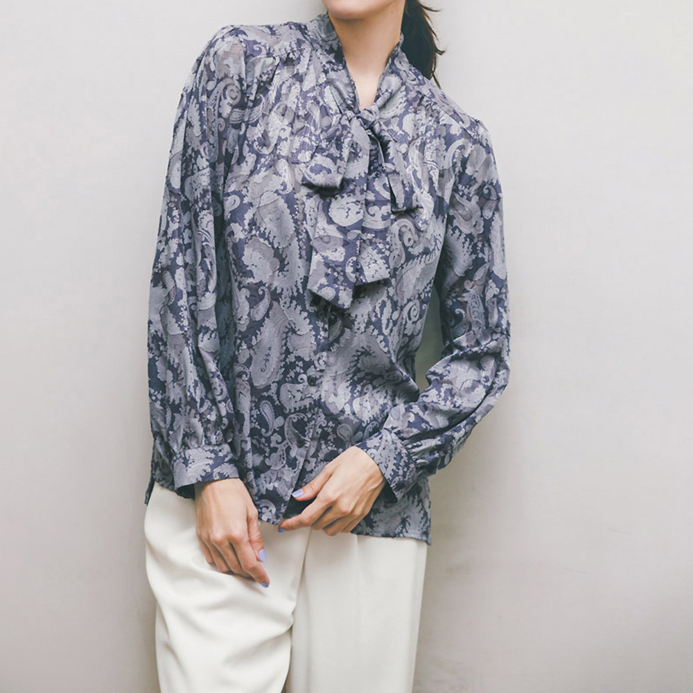 カットジャカードプリント ボウタイ シフォン ブラウス シャツ ブラウス ファッション PC6075